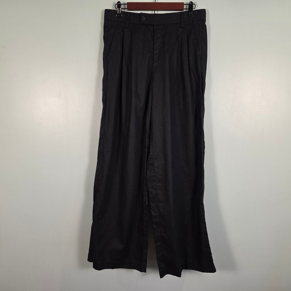 Banana Republic Womens Black Linen Blend Pleated Wide Leg Pants 851121-01 Size 8